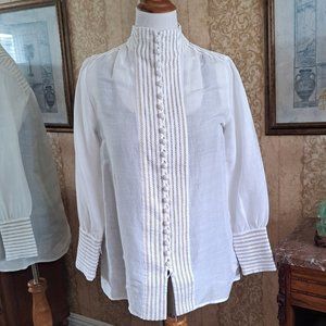 SOFT SURROUNDINGS WOVEN TUNIC BLOUSE LONG SLEEVES BUTTONS